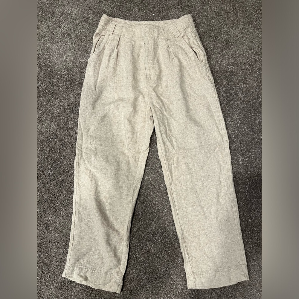 Free People linen blend beige high waisted pleated pants